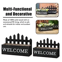 Glitzhome® Black Wood WELCOME Fence-Inspired Planter Stand Set