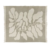 Hello Honey® Tan Botanical Print & Fringe Cotton Slub Throw Blanket