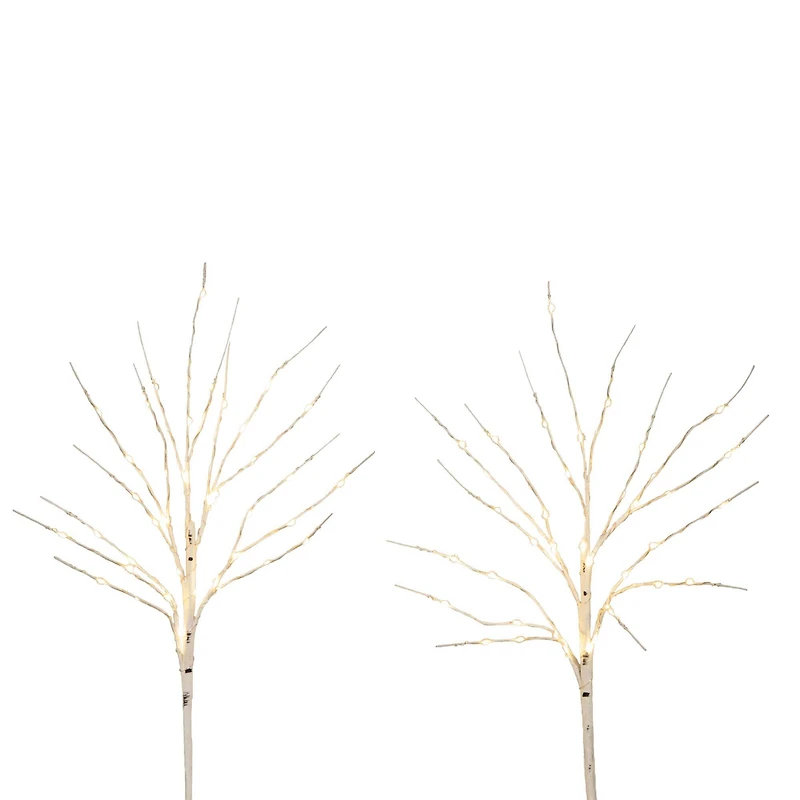 2 Pack 24in. Pre-Lit Artificial White Birch Branches, Warm White LED Lights
