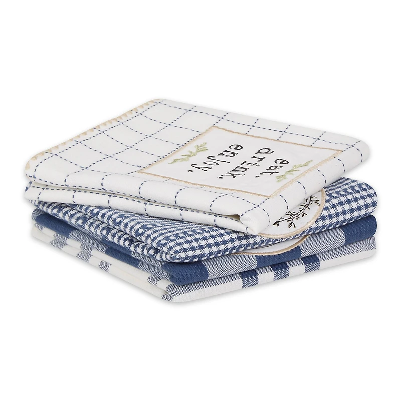 French Blue Farm To Table Embellished Dishtowel (Set of 4)