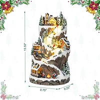 Glitzhome® 15.5" Lighted Christmas Skiing Moutain Resin Village with Movement and Music