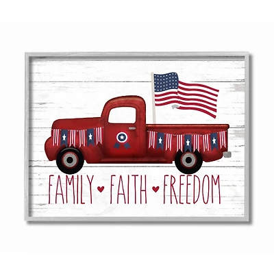 Stupell Industries Rustic Faith Family Freedom Patriotic Quote Americana Truck Framed Wall Art