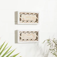 Set of 2 Beige Wood Farmhouse Sign Wall Decor, 12.25" x 7"