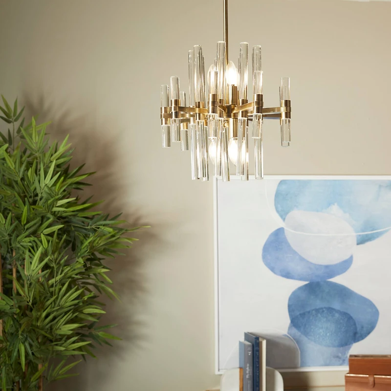 Gold Metal Crystal Embellished 8 Light Chandelier with Link Style Chain 16" x 16" x 52"