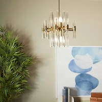 Gold Metal Crystal Embellished 8 Light Chandelier with Link Style Chain 16" x 16" x 52"