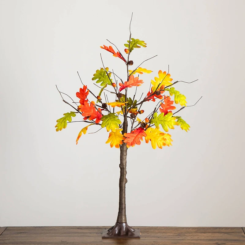 3ft. Pre-Lit Autumn Maple Artificial Fall Tree with Pinecones, Acorns and 36 Warm White LED Lights