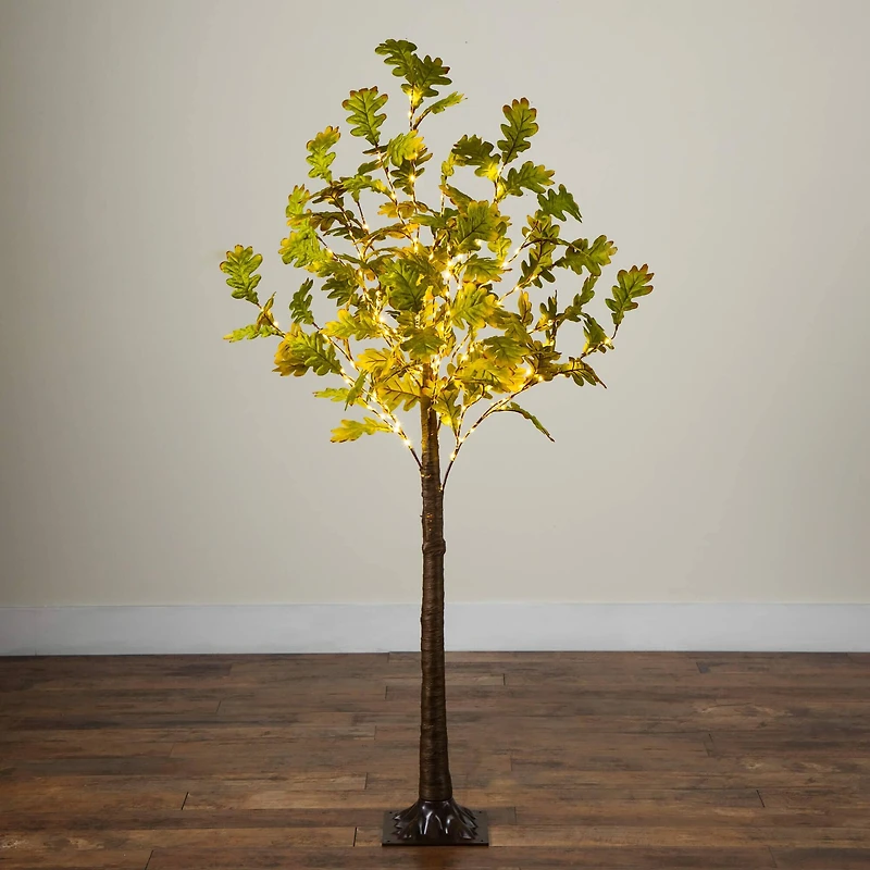 6ft. Pre-Lit Green Autumn Oak Artificial Fall Tree with 250 Warm White LED Lights