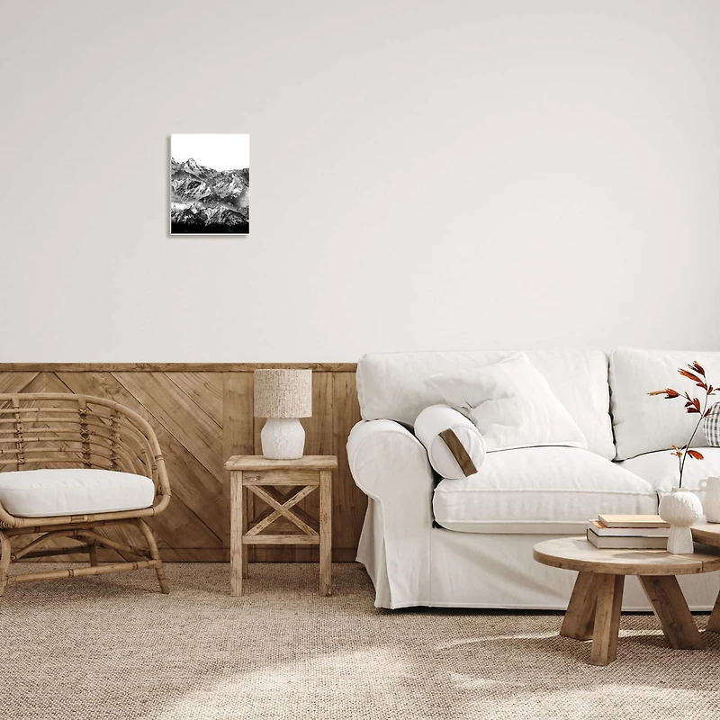 Stupell Industries Snow Cap Mountains High Contrast Black White Landscape Wall Plaque