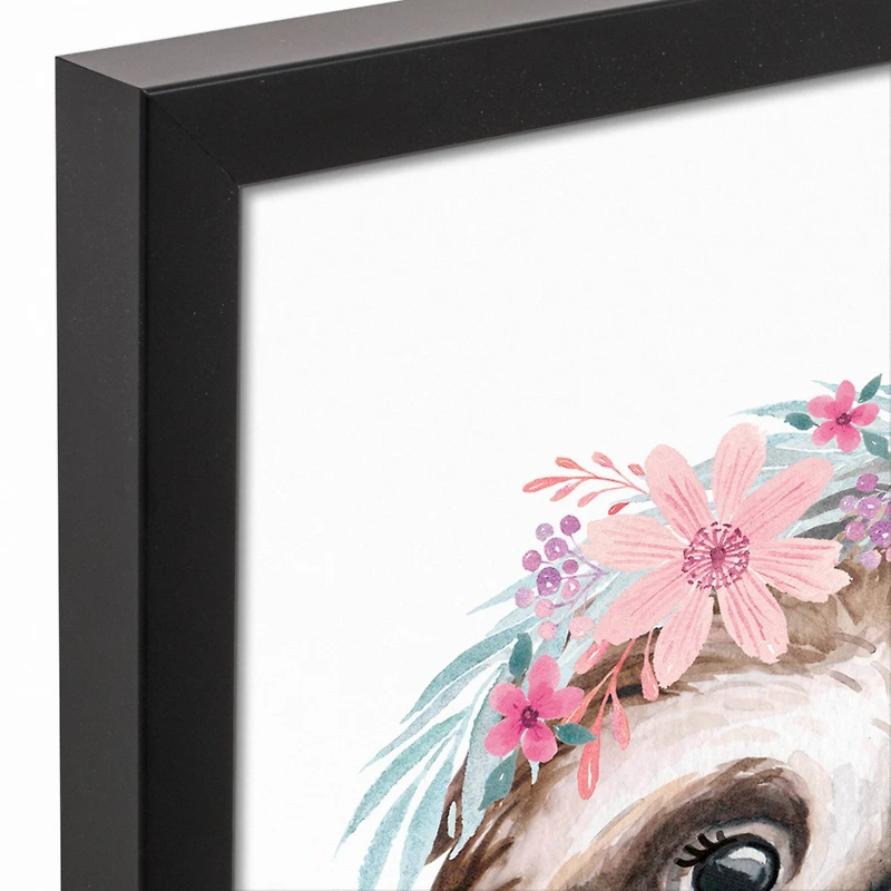 Sloth With Flowers 12.73" x 15.73" Black Framed Canvas