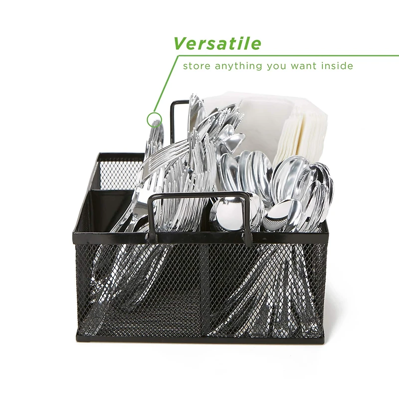 Mind Reader Black 4-Section Metal Mesh Storage Caddy