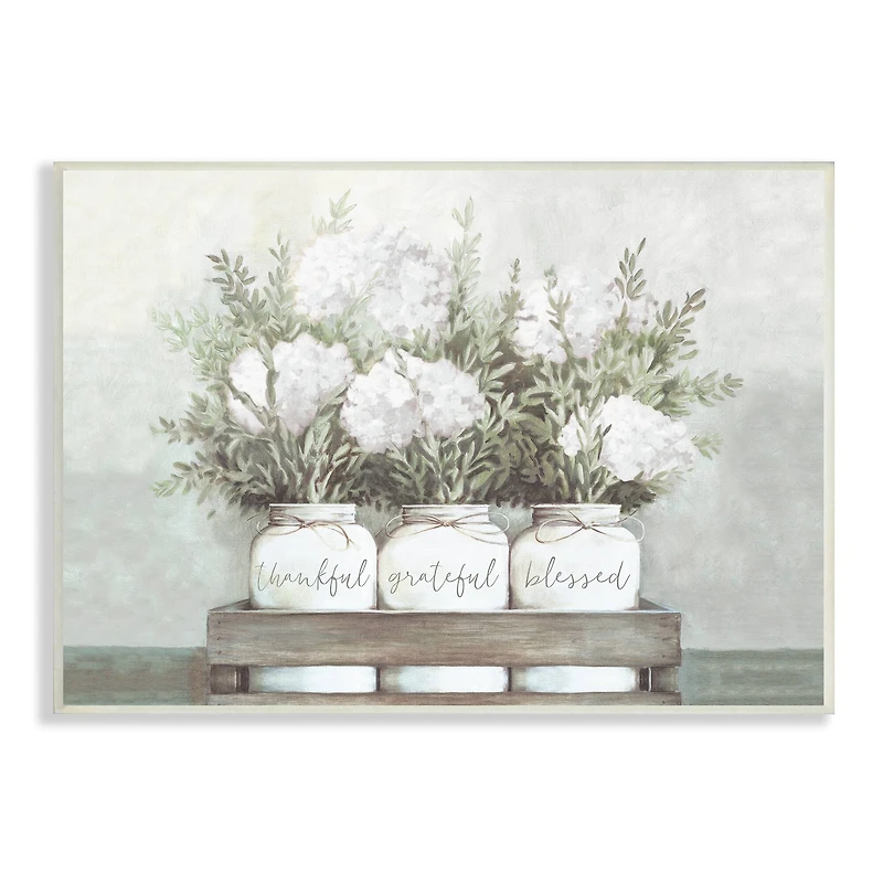 Stupell Industries Pristine Hydrangea Bouquets Thankful Grateful Blessed Sentiment Wall Plaque