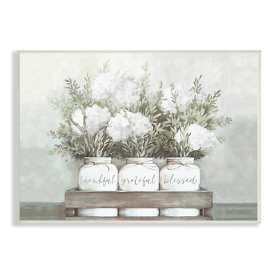 Stupell Industries Pristine Hydrangea Bouquets Thankful Grateful Blessed Sentiment Wall Plaque
