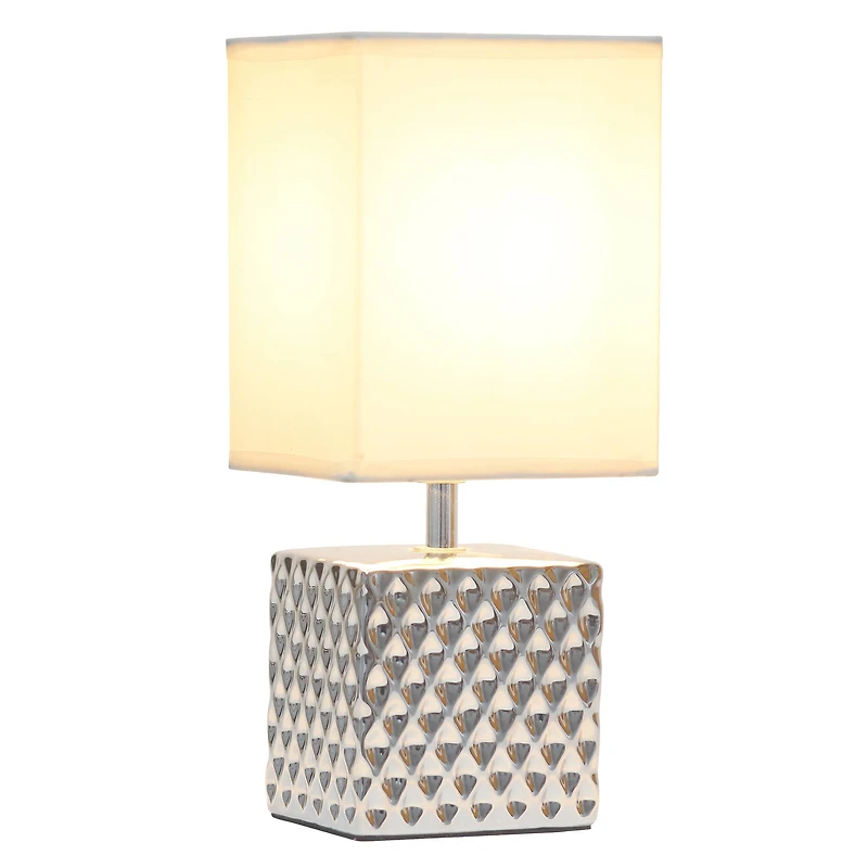 Simple Designs 12" Petite Hammered Chrome Square Table Lamp