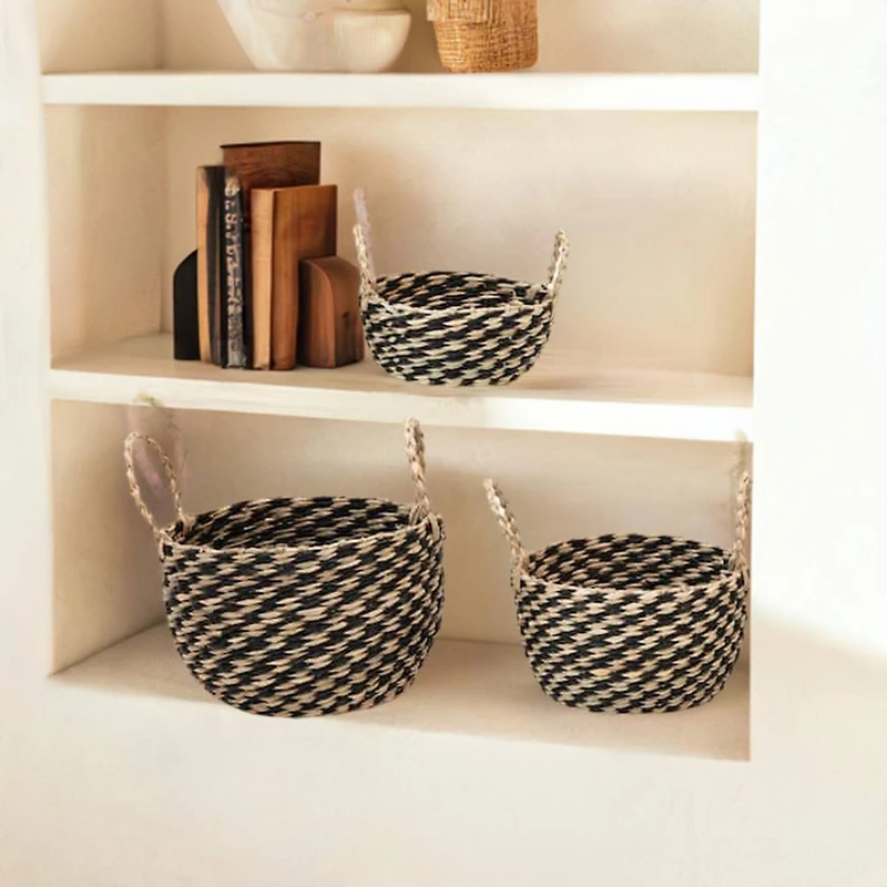 Hello Honey® Black & Natural Hand-Woven Seagrass Baskets with Handles Set