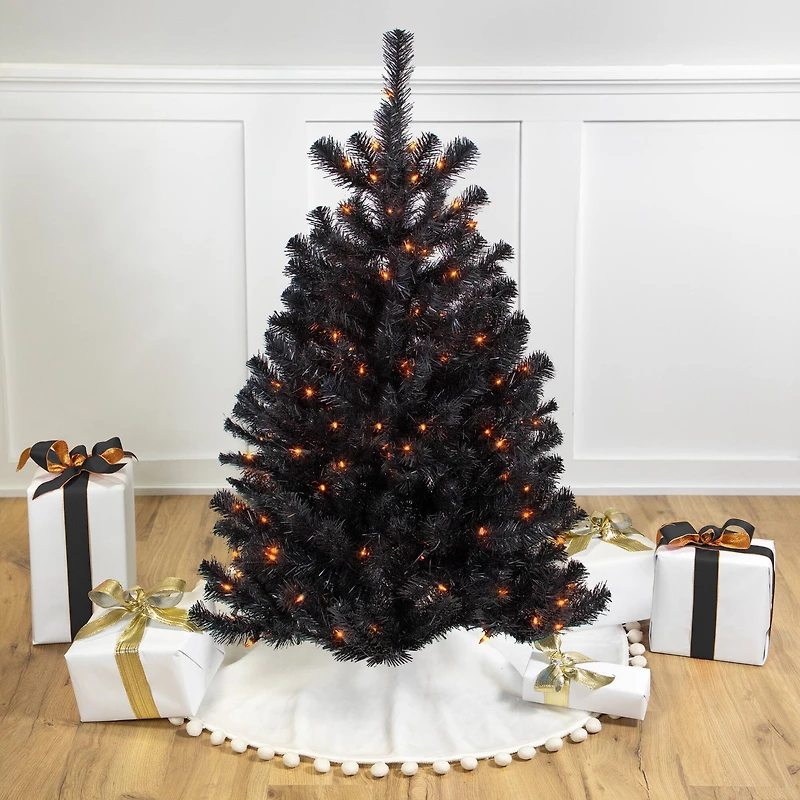 4ft. Pre-Lit Black Noble Spruce Artificial Halloween Tree, Orange Lights