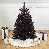 4ft. Pre-Lit Black Noble Spruce Artificial Halloween Tree, Orange Lights