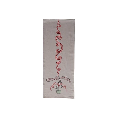 Hello Honey® 72" Multicolor Cotton Chambray Printed Table Runner with Carousel Horse & Ribbon Design