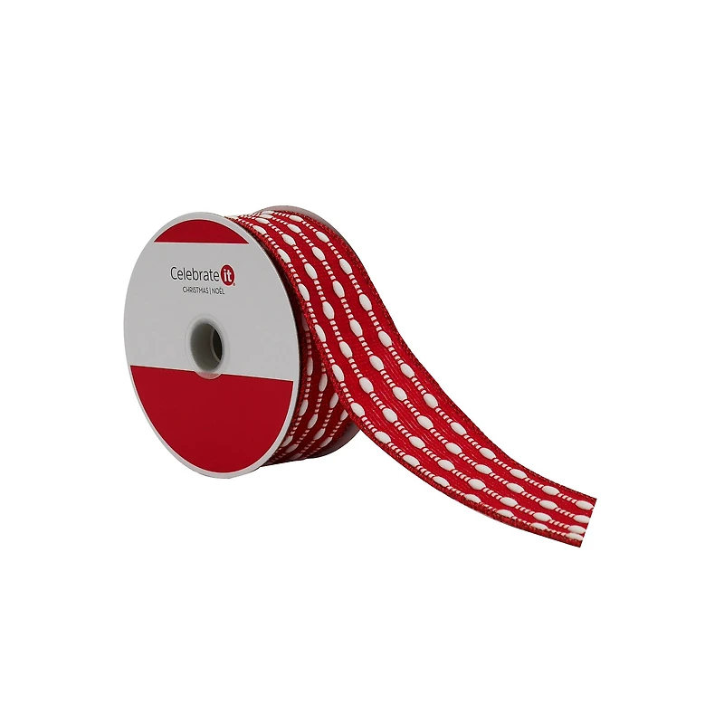 1.5" x 25ft. Red & White Stitch Wired Ribbon by Celebrate It®