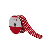 1.5" x 25ft. Red & White Stitch Wired Ribbon by Celebrate It®