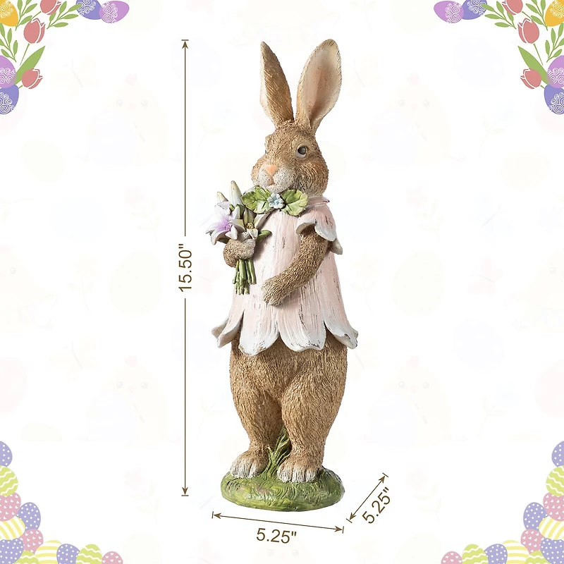 Glitzhome® 15.5" Easter Resin Bunny Girl with Flowers Table Decor