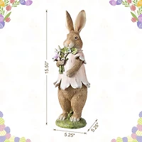 Glitzhome® 15.5" Easter Resin Bunny Girl with Flowers Table Decor