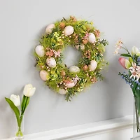 13" Green & Pink Easter Eggs with Butterflies Wreath
