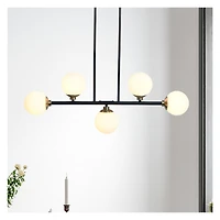 Hello Honey® Robert Stevenson Lighting Lorne Matte Black Metal & Frosted Glass 5-Light Chandelier