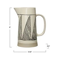Hello Honey® 9" Embossed Modern Black & White Stoneware Water Pitcher