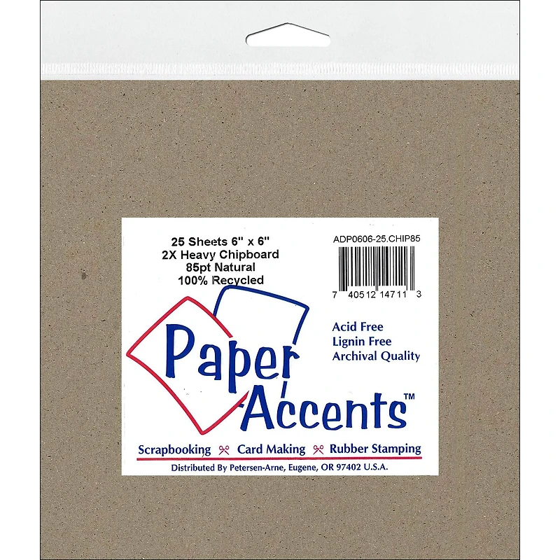 PA Paper™ Accents Natural 6" x 6" 85pt. Chipboard, 25 Sheets