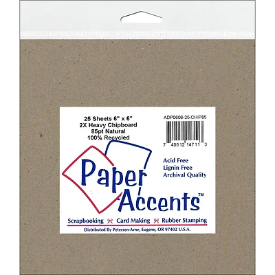 PA Paper™ Accents Natural 6" x 6" 85pt. Chipboard, 25 Sheets