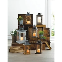 10.75" Lodge Wooden Lantern with LED Candle