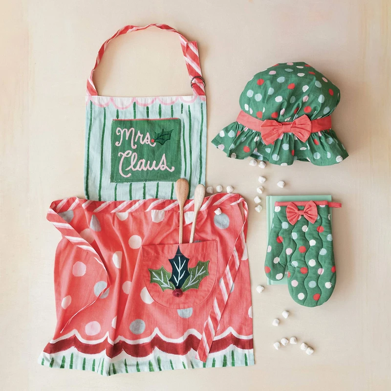 Hello Honey® Mrs. Claus Theme Cotton Child Apron Set