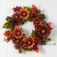 24" Sunflower, Pumpkin, Pinecone & Berries Fall Artificial Wreath