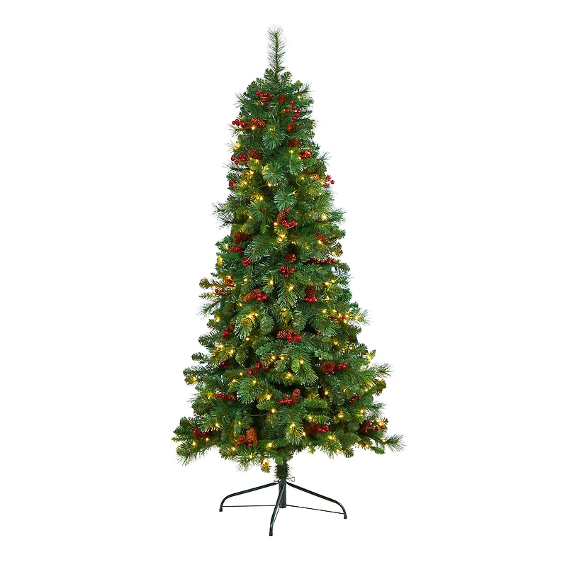 6ft. Pre-Lit Flat Back Montreal Mountain Pine Artificial Christmas Tree, White LED Lights