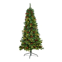 6ft. Pre-Lit Flat Back Montreal Mountain Pine Artificial Christmas Tree, White LED Lights
