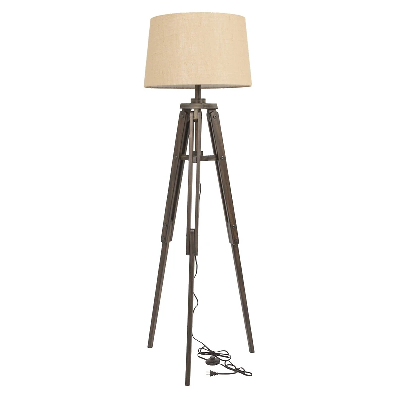 Hello Honey® 5ft. Mid-Century Modern Wood Floor Lamp with Burlap Drum Shade