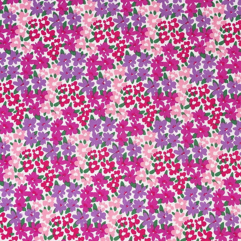 SINGER Ditsy Purple Floral On White Cotton Fabric