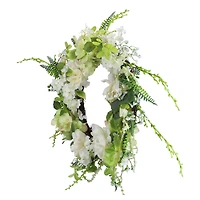 24" White & Green Peony & Rose Artificial Floral Spring Wreath