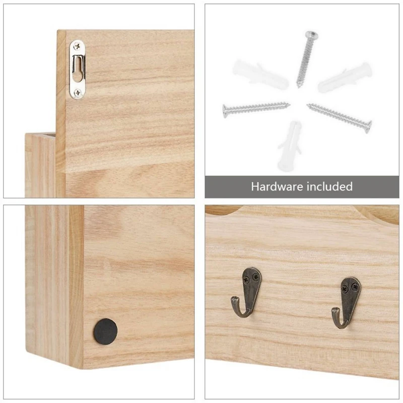 NEX™ Brown Wall Mounted Mail Holder & Organizer with 6 Key Hooks