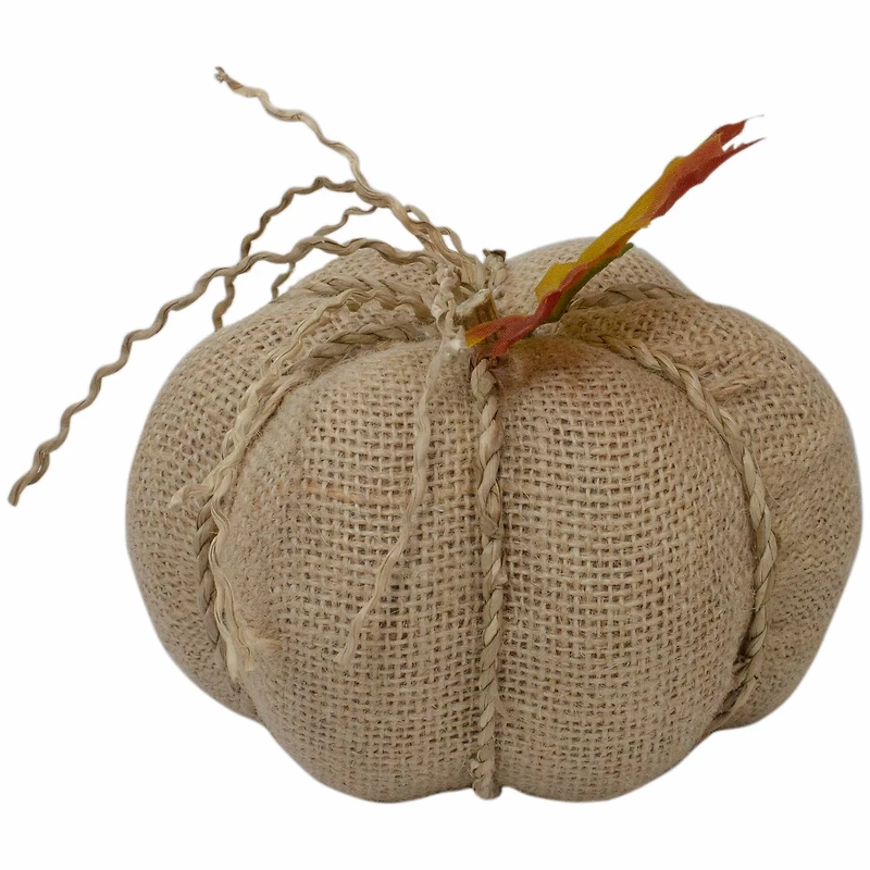 5.5" Beige Burlap Autumn Harvest Tabletop Pumpkin