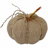 5.5" Beige Burlap Autumn Harvest Tabletop Pumpkin