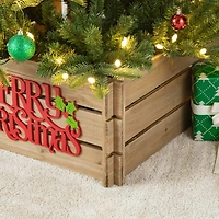 Glitzhome® Merry Christmas Wood Crate Tree Collar