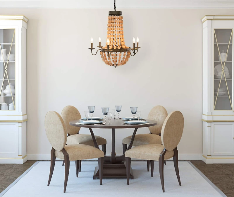 Hello Honey® 38" Brown Rustic Metal and Draped Wood Bead Chandelier