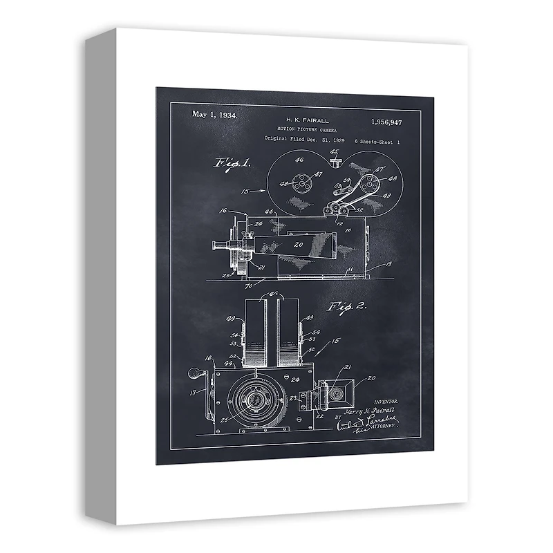 Motion Picture Camera Patent 12" x 16" Canvas Wall Art