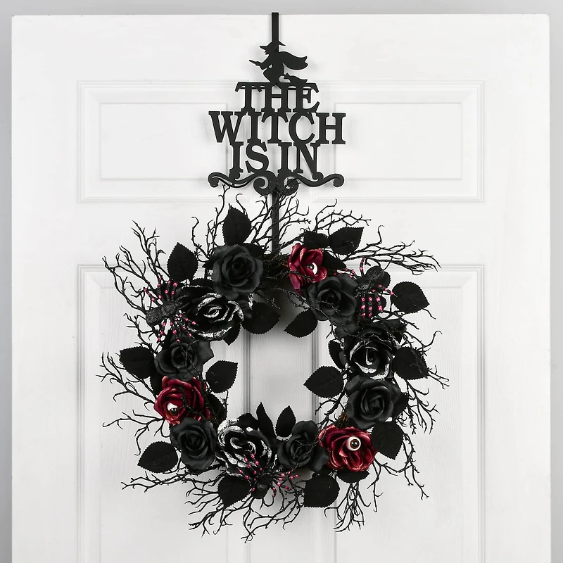 18" Halloween The Witch Is In Wreath Hanger
