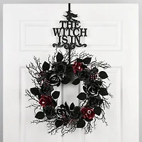 18" Halloween The Witch Is In Wreath Hanger