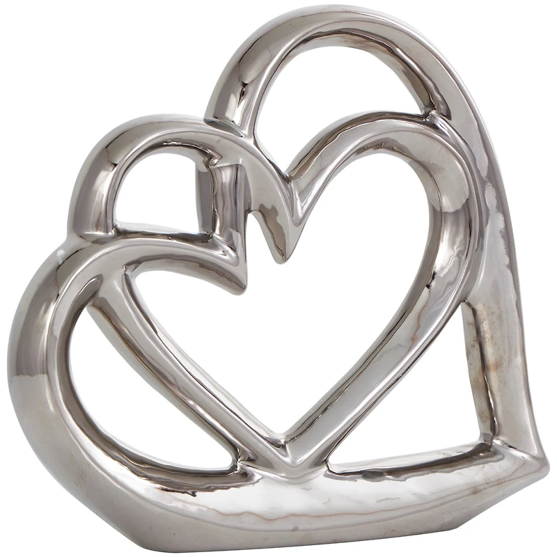 10" Silver Ceramic Heart Abstract Overlapping Sculpture