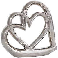 10" Silver Ceramic Heart Abstract Overlapping Sculpture