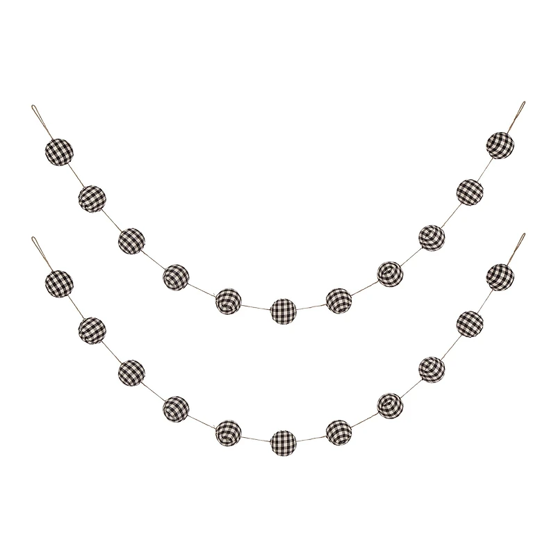 Glitzhome® 6ft. Black & White Plaid Fabric Garland, 2ct.