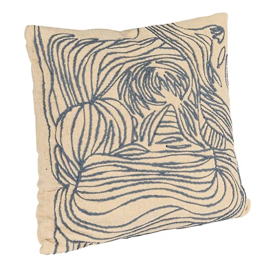 Hello Honey® 20" x 20" Natural & Blue Azure Lines Embroidered Cotton Pillow